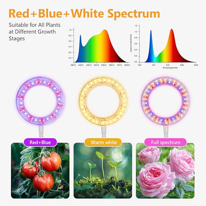 Desk Top Grow Lights for Indoor Plants,Full Spectrum Table Plant Light,24.2" Telescope Stand,UV LED Red Blue Halo Growing Lamp,Adjustable Gooseneck,Auto Timer,3 Lighting Modes,10-Level Dimmable