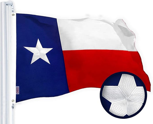 G128 Texas State Flag | 4x6 Ft | StormFlyer Series Embroidered 220GSM Spun Polyester | Embroidered Design, Indoor/Outdoor, Brass Grommets, Heavy Duty, All Weather