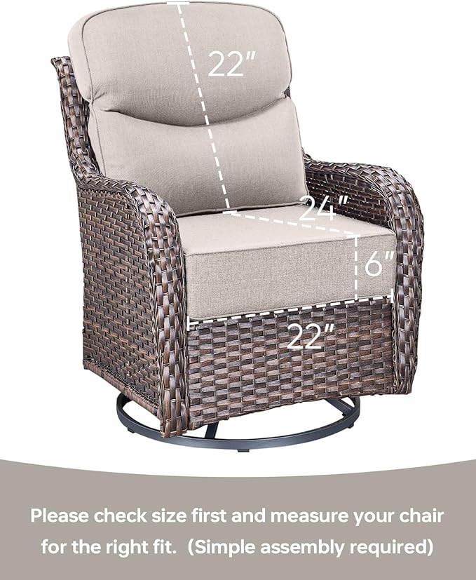 Luxury 22x24/22x25 6-Inch Smile Outdoor Cushions 1 Set - Deep Seat Water-Repellent Patio Furniture Replacement Cushion for Wicker Rattan Wood Metal Chair Glider Rocker Loveseat Sofa - Beige