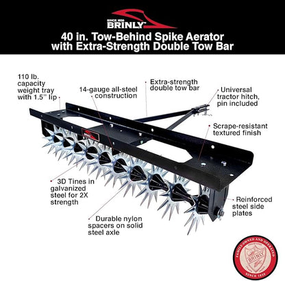 Brinly SA2-40BH-P2 40" Tow Behind Spike Aerator with Double Tow Bar