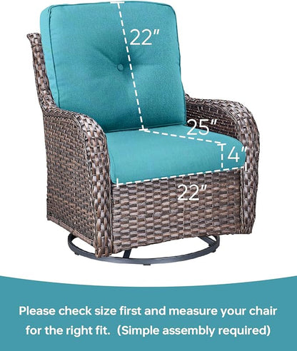 Pop 22x25/22x24 Outdoor Cushions for Patio Couch Chairs Set of 3 - High Back Outside Seat Cushions for Wicker Rattan Dining Rocker Glider Loveseat 3-Seater Sectional Sofa - Turquoise/Button