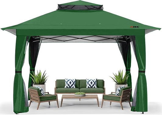 ABCCANOPY 13x13 Pop Up Gazebo, Outdoor Canopy Tent, Instant Screened Shelter with Mosquito Netting for Patio, Garden, Backyard, Party, Camping (Forest Green)