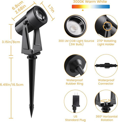 Low Voltage Landscape Lighting,4 Pack Outdoor LED Landscape Spotlights with Transformer 27V Garden Lights Pathway Lights IP65 Waterproof 3000K Warm White