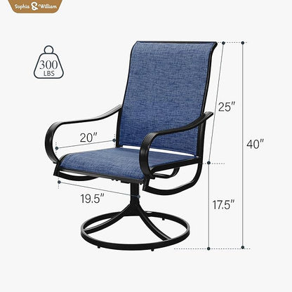 Sophia & William Patio Chairs Set of 6, Swivel Outdoor Chairs Textilene Patio Dining Chairs Heavy Duty with Metal Frame Support 300lbs for Lawn Yard Garden All Weather Blue
