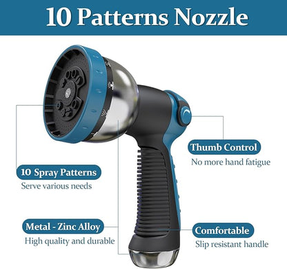Garden Hose 50ft Made of TPE(BetterThan PVC), with 10 Patterns Sprayer Nozzle, Ultra-Light & Flexible Water Hose with Solid Brass Fittings, Non-Shrinking, Easy to Storage, Drinking Water Safe Material