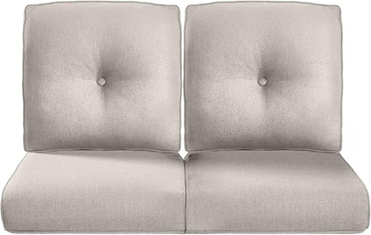 Pop 22x25/22x24 Outdoor Seat Cushions Set of 2 - Comfortable High Back Water-Resistant Patio Wicker Chairs Cushion for Dining Rocker Glider Loveseat Couch Sectional Sofa - Beige/Button
