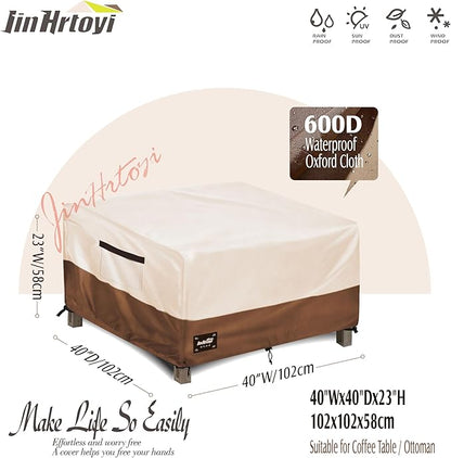 Square Patio Table Cover 40 Inch,100% Waterproof 600D Heavy Duty Outdoor Table Cover,Square Patio Dining Table Covers for Outdoor Furniture,40"Wx 40"D x 23"H,Beige&Brown