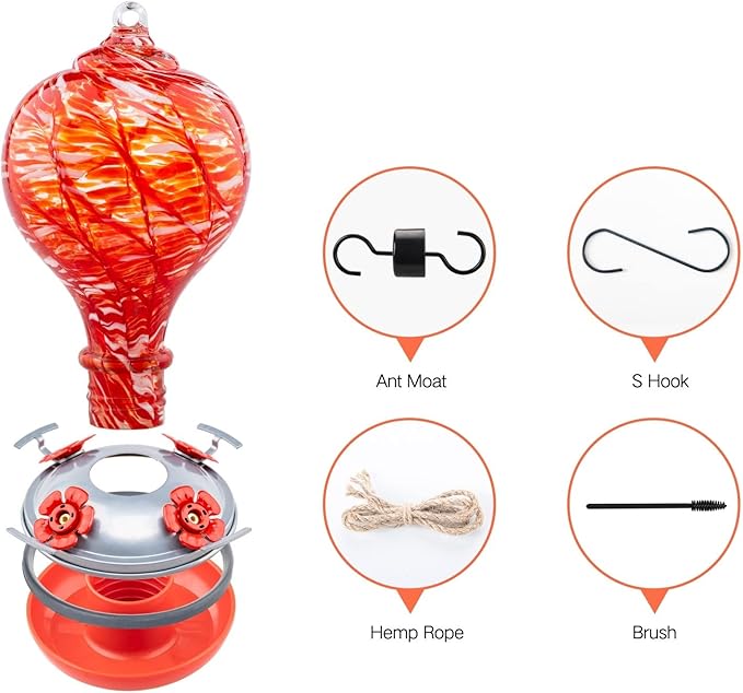 Muse Garden Hummingbird Feeders Blown Glass Hummingbird Feeder, Garden Backyard Decor, 32OZ, Lollipop