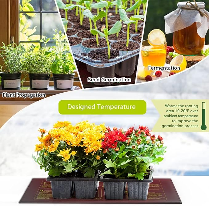 2 Pack Seedling Heat Mat 10X20.75`` Durable Waterproof Plant Heating Pad Warm Hydroponic Heating Mat for Seed Starting Germination Plant Propagation