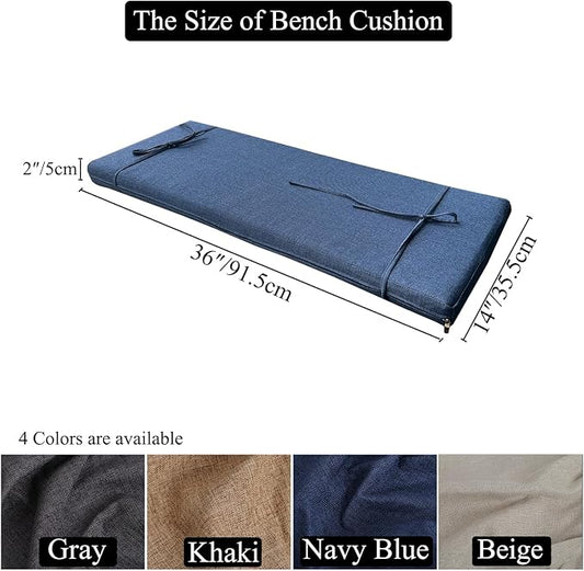 36 x 14 Inch Piano Bench Cushions for Indoor Furniture with Ties Non Slip Kitchen Dining Room Bench seat Cushion for Shoe Storage Ottoman Window Settee Pad，Navy Blue