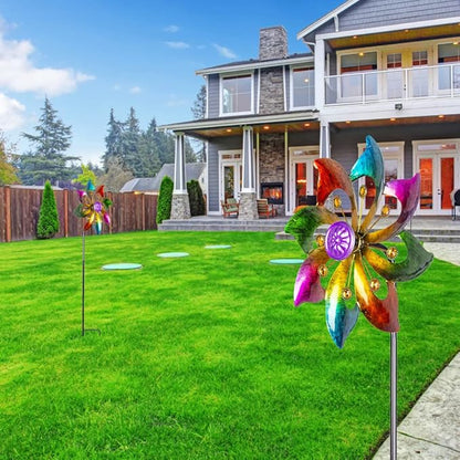 DREAMYSOUL 2 Packs Outdoor Metal Wind Spinner, Colorful Pinwheels for Yard and Garden, Kinetic Rainbow Spinner Wind Sculpture Garden Decor