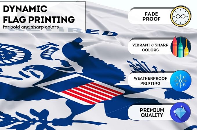 AGAS US Coast Guard Retired Military Flag 2x3 Ft - Printed 200 Denier Nylon - Double Stitched Edges Canvas Header Brass Grommets - Indoor/Outdoor USCG Retired Garden Flag