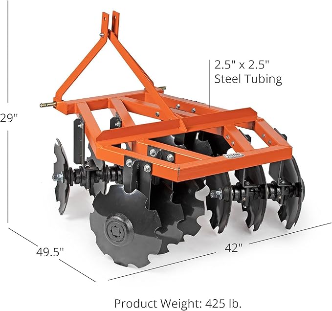 Titan Attachments 3 Point 4ft Notched Disc Harrow Plow Attachment for Cat 1 Tractors, Concave Discs for Tilling, Loosening and Lifting Soil