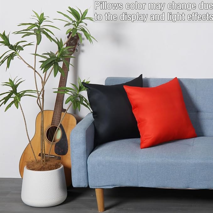 18" x 18" Throw Pillows, Outdoor Waterproof Pillows with Inserts, Square Decorative Pillows for Patio Furniture Garden Couch Sofa Home(Black, Set of 2)