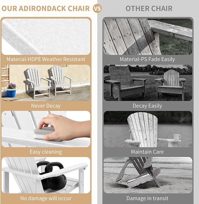 Stackable Adirondack Chairs Set of 6, Space Saving HDPE All-Weather Fire Pit Chair with Cover for Outdoor Lawn Porch Deck
