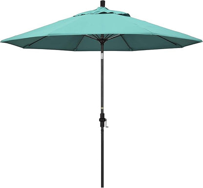 California Umbrella 9' Round Aluminum Pole Fiberglass Rib Market Umbrella, Crank Lift, Collar Tilt, Black Pole, Sunbrella Spectrum Mist