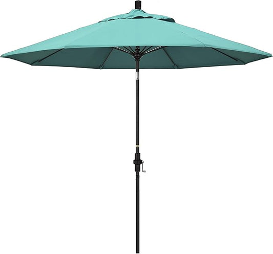 California Umbrella 9' Round Aluminum Pole Fiberglass Rib Market Umbrella, Crank Lift, Collar Tilt, Black Pole, Sunbrella Spectrum Mist