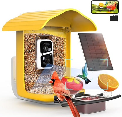 birdsnap® PAV- Smart Bird Feeder with Camera Solar Powered, 64GB Card & 2K HD Record Video Bird Camera Live with 5 DIY Add-ons, AI Identify Auto Capture, Ideal Gift for Birds Lover