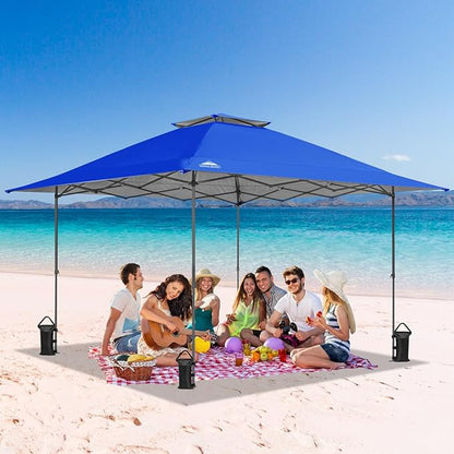 EAGLE PEAK 13x13 Straight Leg Pop Up Canopy Tent Instant Outdoor Canopy Easy Single Person Set up Folding Shelter w/Auto Extending Eaves 169 Square Feet of Shade (Blue)
