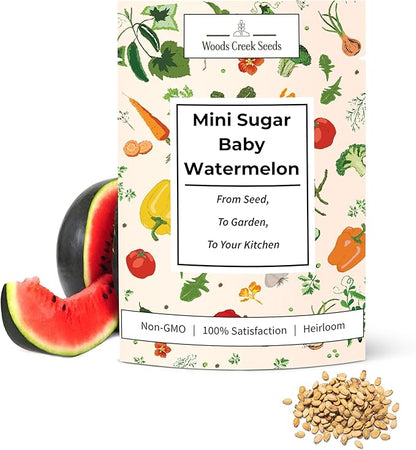 Woods Creek Seeds: Sugar Baby Watermelon Seeds for Planting - Over 90 Heirloom Watermelon Seed Pack - Non-GMO Fruit Seeds for Planting Home Garden or Outdoors - Mini Watermelon Seeds for Gardeners