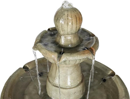 SunJet 51.5” High 3-Tiers Modern Concrete Outdoor Water Fountain - Round Large Outdoor Fountains and Waterfalls for Garden, Patio, Yard, and Deck Decor, Featuring Natural Stone Look