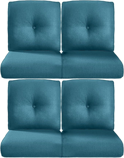 Pop 22x25/22x24 Outdoor Chair Cushions Set of 4 - Heavy Duty High Back Zippered Cushion for Patio Wicker Furniture Dining Gliding Rocking Chairs Loveseat L-Shape Sofa - Peacock Blue/Button