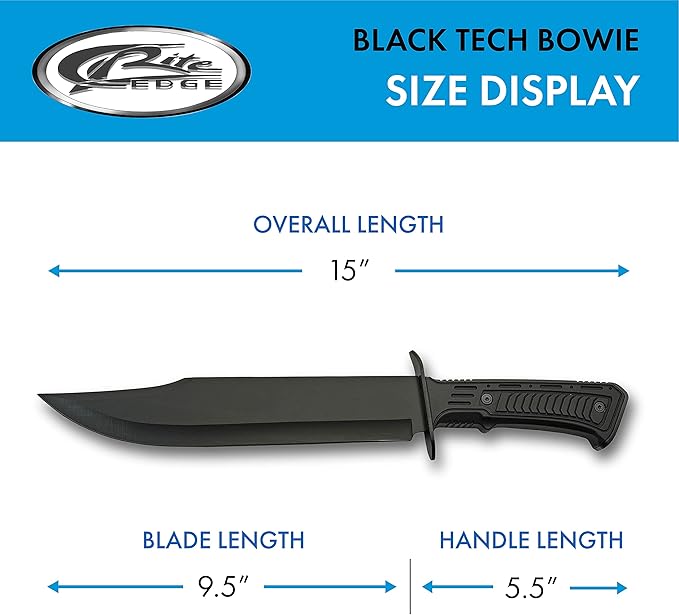SZCO Full Tang Tactical Bowie Knife 15 Inch - Black Camping Knife with Rubber Handle, Stainless Steel Blade & Sheath - Pocket Knife for Hunting, Camping & Outdoor Uses - Knives for Men