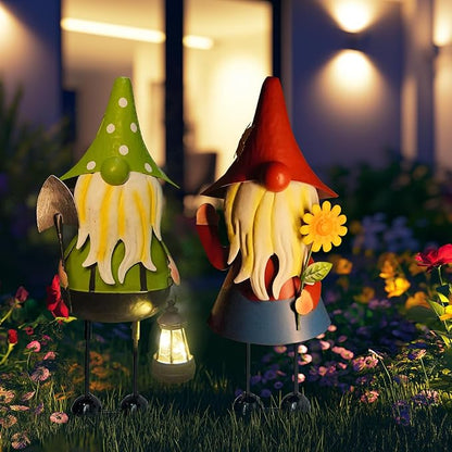 HONGLAND Solar Garden Gnomes Outdoor Statue -18 Inch Gnomes Decorations for Outside with Solar Lantern -3D Outdoor Figurines for Patio Yard Lawn Porch