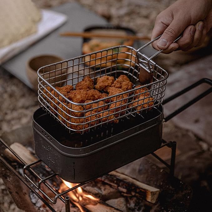 Outdoor Camping Fryers Stainless Steel Fry Basket Commercial Fryers Basket for Picnics and Cooking