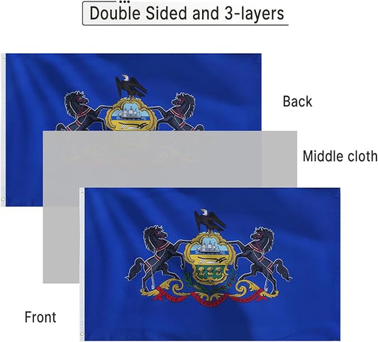 Bradford Double Sided Pennsylvania State Flag 3x5 feet Outdoor, 3 Ply Polyester Pennsylvania Flag Heavy Duty PA Flags with 2 Brass Grommets for Outsides Long Lasting