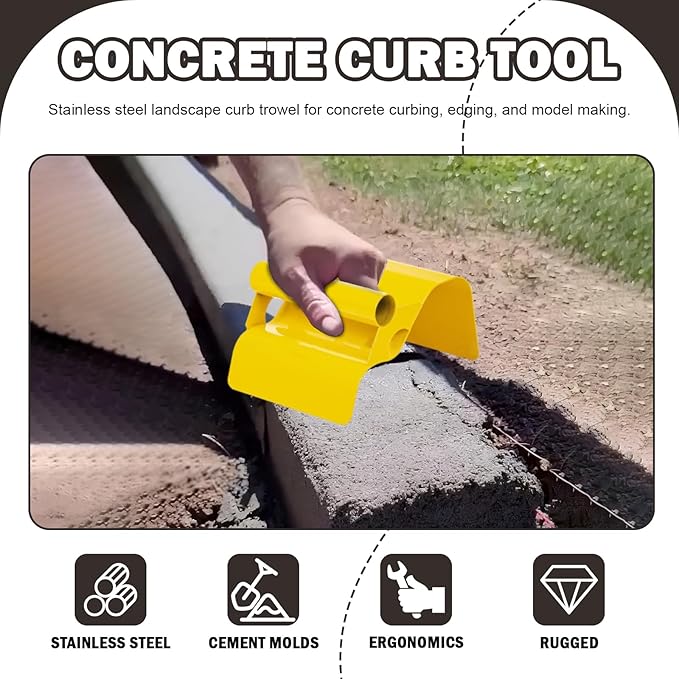 Concrete Curb Trowel Edger, Curb Tool for Concrete Edging, Concrete Curbing Trowel, Concrete Curb Hand Tool, Putty Knife