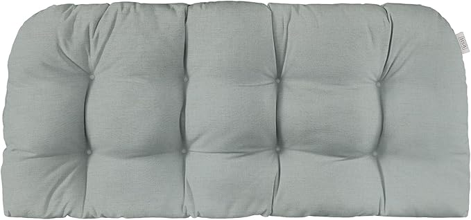 RSH DECOR: Sunbrella Play Tufted Wicker Loveseat Cushion | 41” x 19" | Water and Fade-Resistant Performance Fabric | Outdoor Settee Cushion for Patio Furniture | Play Sky