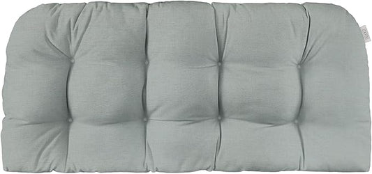 RSH DECOR: Sunbrella Play Tufted Wicker Loveseat Cushion | 44" x 22" | Outdoor Settee Cushion for Patio Furniture | Crafted with Sunbrella Performance Fabric| Play Sky