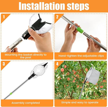 Fruit Picker Pole 5 FT Adjustable Pole with Soft Bag Fruit Catcher Equipment Tree Picker with Fruit Storage Bag for Apples Mango Pear Orange Avocados Fruit Picking(1.6 m/5.25ft)