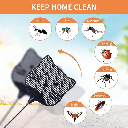 2 Pack Extendable Fly Swatter, 25 inch Long Handle Flyswatters, Plastic Heavy Duty Fly Swatters Manual for Indoors Patio Garden and Outdoors Black