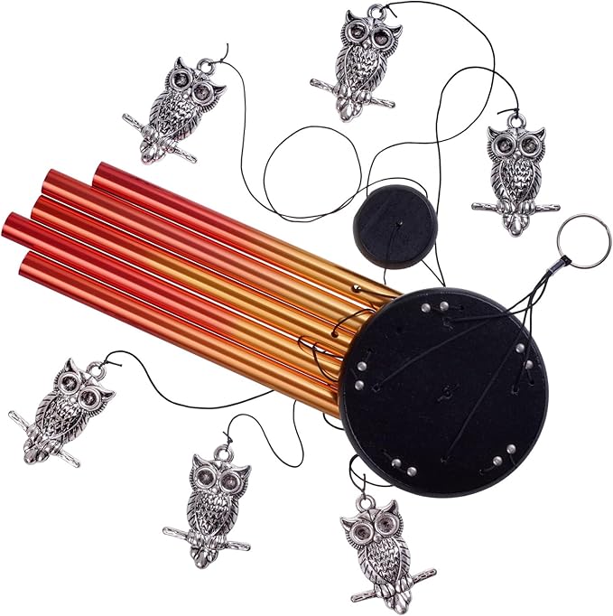 Owl Wind Chimes Outdoor/Indoor Decor - Pure Hand-Made Owl Wind-Bells, Mobile Romantic Windcatcher 28" Owl Wind Chime for Home, Xmas, Gift For Mother, Balcony, Patio, Garden Decoration(6 Owls, 5 Tubes)