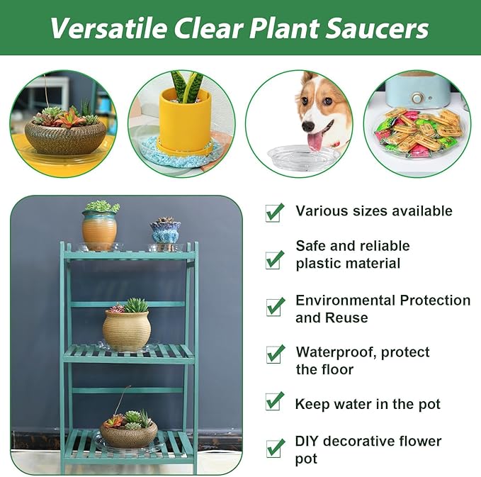 20 Pack 12 Inches Clear Plastic Plant Saucer Drip Trays Large Plant Plate Dish for Indoor Flower Pots and Planters, Bulk