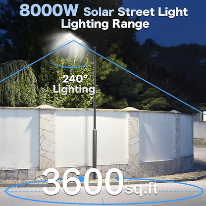8000W Solar Street Lights Outdoor Waterproof, Dusk to Dawn Solar Lights Outdoor with Motion Sensor and Remote Control for Yard, Parking Lot, Garage, Street, 3 Pack