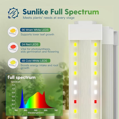 FREELICHT 4 Pack 4FT LED Grow Lights, 160W (4 x 40W,1080W Equivalent), Full Spectrum Sunlight Growing Lamp Fixture, Hanging Plant Light for Hydroponic Indoor Plants Seeding, Plug-in with On/Off Switch