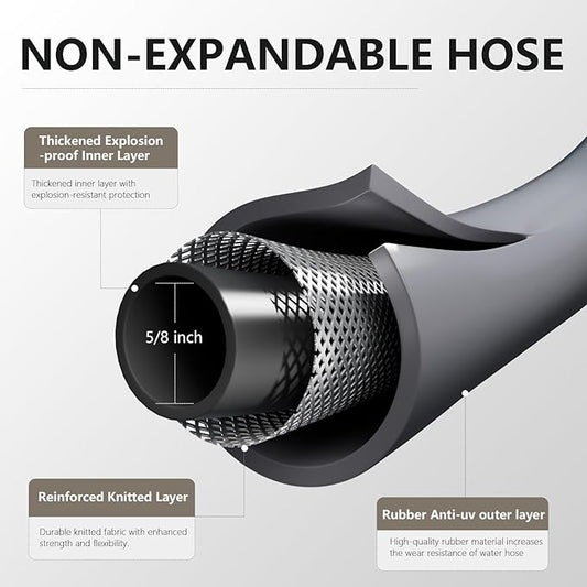 Garden Hose 5/8" x 25ft - Heavy Duty Rubber Water Hose 600 PSI Burst Pressure, No Kink & Durable Flexible Hose for Yard, Car Wash, Pets Gray