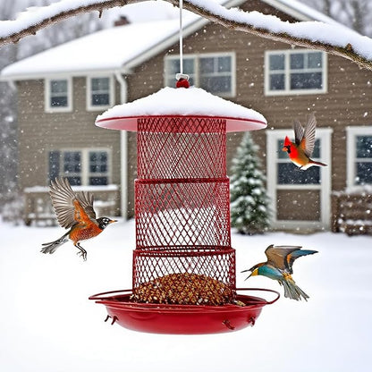 Bird Feeders for Outdoors, Hanging Metal Bird Feeder with 4.5LB Large Capacity, Red Wrought Iron Feeder,Sturdy & Weatherproof, Easy to Clean & Refill, Great for Attracting Wild Birds