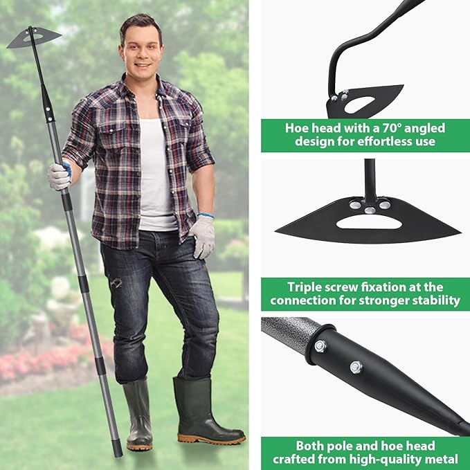 Hollow Hoe Garden Tool Long Handle 56" for Digging, Weeding, Hoeing, Cutting and Loosing Soil, Sickle Garden Hoe Heavy Duty Landscaping Tools