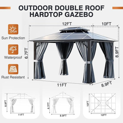 12 Ft. W X 10 Ft. D Aluminum Patio Hardtop Gazebo