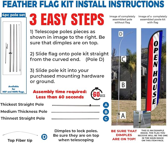 FFN - Open House Feather Banner Flag Includes 15 FT Poles Kits, Ground Stakes, and Travel Bags, for Real Estate Agents Outdoor Sign (Pack 1)