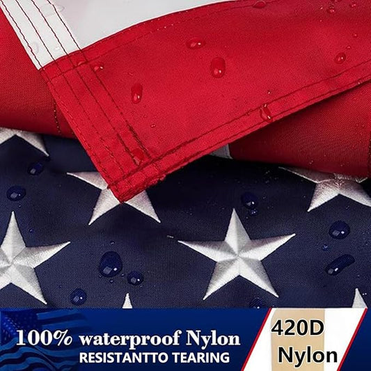 Sleeved Us Flag 2.5x4,Nylon American Flag Sleeve,New 420D Nylon,Heavy Duty Durable TearProof,Embroidered Stars,Sewn Stripes,UV Protection，Sleeved American Flag (Pole NOT Included)