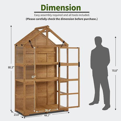 MCombo Wooden Greenhouse Outdoor with Openable Roof Vent and Adjustable Shelves, 0826 (Natural)