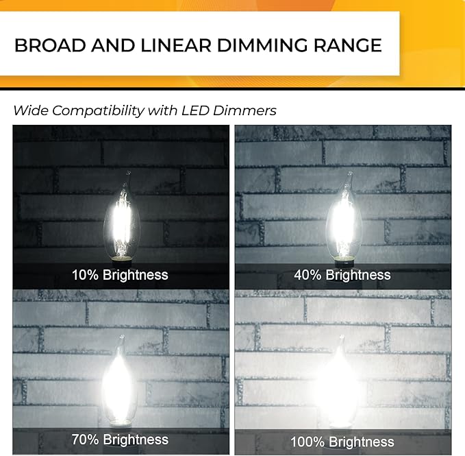 Hizashi Candelabra LED Light Bulbs, 90+ CRI, E12 LED Bulb Dimmable 40W, 5000K Daylight White 4W 450LM, CA10 Chandelier Light Bulbs, Flame Tip Candle Light Bulbs, UL Listed - 24 Pack