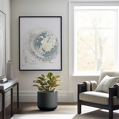 Kante 13.8-Inch Dia Round Concrete Planter, Indoor & Outdoor Garden Pot with Drainage Hole & Rubber Plug, Ideal for Flower and Tree, Black