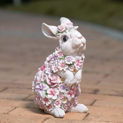 Colorful Flower Rabbit Statue - Indoor and Outdoor Garden Decoration Statue Unique Garden Art, Cheerful Home Decor, for Easter, Spring, and New Homes (10inch)