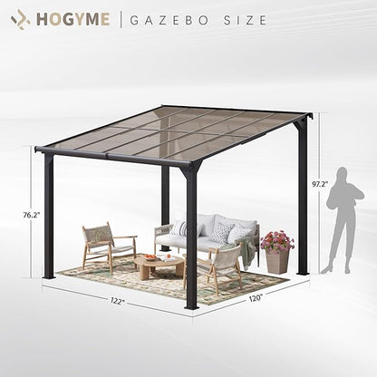 Gazebo, Wall Mounted Gazebos on Clearance, Outdoor Lean to Gazebo Awnings for Patio, Deck, Porch, Backyard (10 x 10)